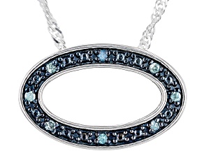 Blue And White Diamond Rhodium Over Sterling Silver Reversible Slide Pendant With 18" Chain 0.15ctw