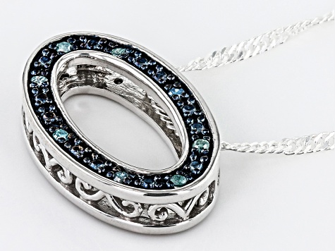 Blue And White Diamond Rhodium Over Sterling Silver Reversible Slide Pendant With 18" Chain 0.15ctw