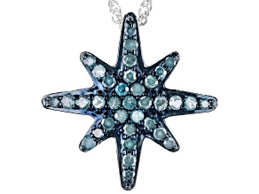 Blue Diamond Rhodium Over Sterling Silver Star Pendant With 18" Singapore Chain 0.65ctw