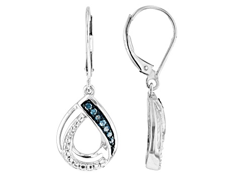 Blue Diamond Rhodium Over Sterling Silver Teardrop Earrings 0.15ctw
