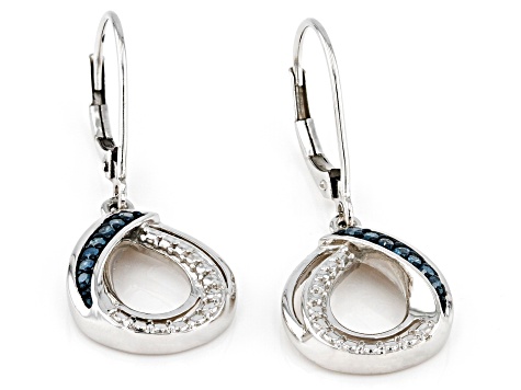 Blue Diamond Rhodium Over Sterling Silver Teardrop Earrings 0.15ctw