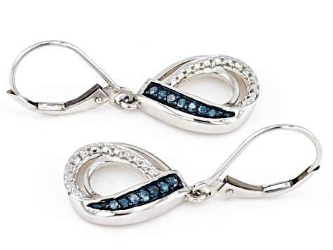 Blue Diamond Rhodium Over Sterling Silver Teardrop Earrings 0.15ctw