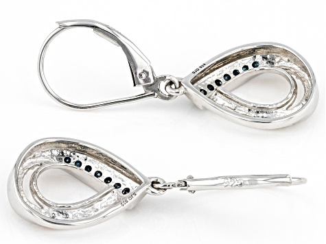 Blue Diamond Rhodium Over Sterling Silver Teardrop Earrings 0.15ctw