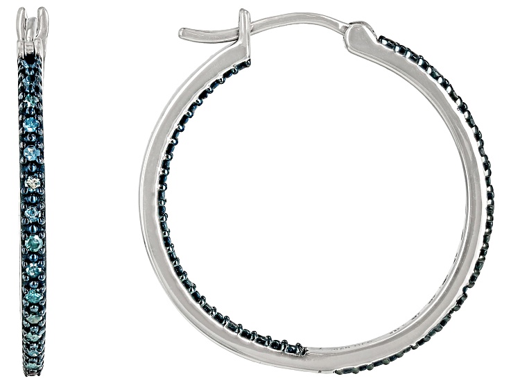 Blue Diamond Rhodium Over Sterling Silver Inside-Outside