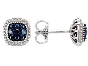 Blue Diamond Rhodium Over Sterling Silver Cluster Stud Earrings 0.15ctw