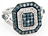 Blue And White Diamond Rhodium Over Sterling Silver Cluster Ring 1.65ctw