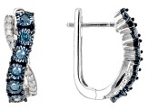 Blue And White Diamond Rhodium Over Sterling Silver J-Hoop Earrings 0.40ctw