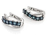 Blue And White Diamond Rhodium Over Sterling Silver J-Hoop Earrings 0.40ctw