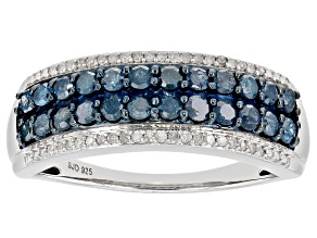 Blue Velvet Diamonds™ And White Diamond Rhodium Over Sterling Silver Band Ring 0.95ctw