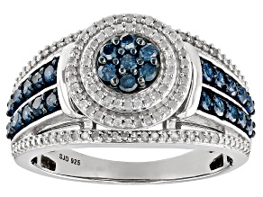 Blue Velvet Diamonds™ And White Diamond Rhodium Over Sterling Silver Cluster Ring 1.05ctw