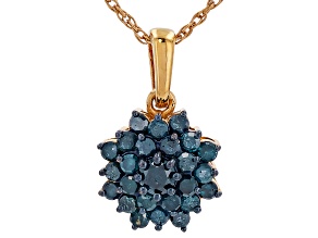 Blue Diamond 14K Yellow Gold Over Sterling Silver Cluster Pendant With Chain 0.55ctw