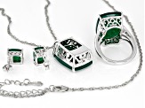 Green Onyx Rhodium Over Sterling Silver Ring, Stud Earrings And Necklace Set