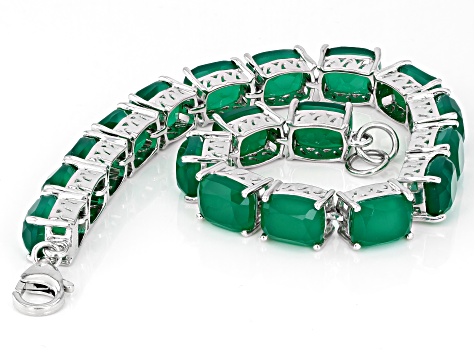 Green Onyx Rhodium Over Sterling Silver Line Bracelet
