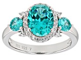 Blue Lab Created YAG and White Cubic Zirconia Rhodium Over Sterling Ring 3.14ctw