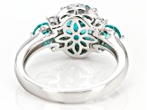 Blue Lab Created YAG and White Cubic Zirconia Rhodium Over Sterling Ring 3.14ctw