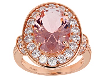Picture of Peach Morganite Simulant and White Cubic Zirconia 18k Rose Gold Over Sterling Silver Ring 8.27ctw
