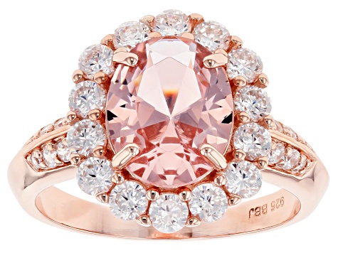 Pink Morganite Simulant and White Cubic Zirconia 18k Rose Gold Over Silver Ring 4.60ctw