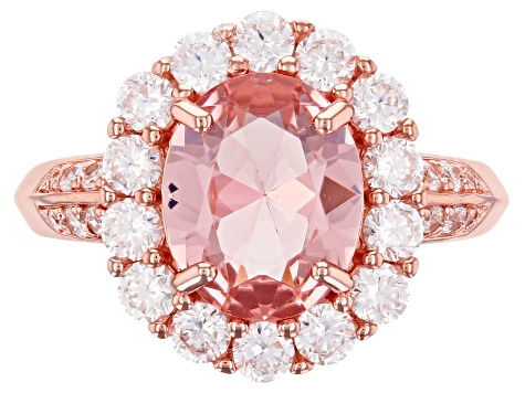 Pink Morganite Simulant and White Cubic Zirconia 18k Rose Gold Over Silver Ring 4.60ctw