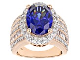 Blue and White Cubic Zirconia 18k Rose Gold Over Sterling Silver Ring 12.25ctw