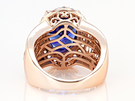 Blue and White Cubic Zirconia 18k Rose Gold Over Sterling Silver Ring 12.25ctw