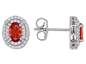 Orange and White Cubic Zirconia Rhodium Over Sterling Silver Earrings 1.64ctw