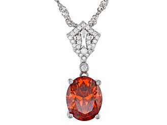 Orange and White Cubic Zirconia Rhodium Over Sterling Silver Pendant With Chain 4.48ctw