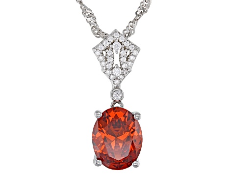 Orange and White Cubic Zirconia Rhodium Over Sterling Silver Pendant With Chain 4.48ctw