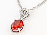 Orange and White Cubic Zirconia Rhodium Over Sterling Silver Pendant With Chain 4.48ctw