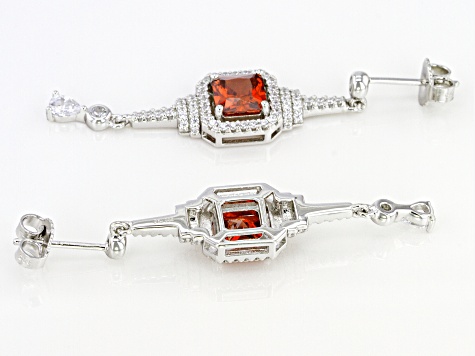 Orange and White Cubic Zirconia Rhodium Over Sterling Silver Earrings 5.04ctw