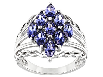 Picture of Blue Cubic Zirconia Rhodium Over Sterling Silver Ring 2.25ctw