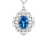 Blue And White Cubic Zirconia Rhodium Over Sterling Silver Pendant With Chain 16.12ctw