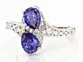 Blue And White Cubic Zirconia Rhodium Over Sterling Silver Ring 2.56ctw