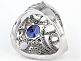 Blue And White Cubic Zirconia Rhodium Over Sterling Silver Ring 6.58ctw