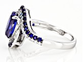 Blue Lab Created Sapphire, Blue And White Cubic Zirconia Rhodium Over Sterling Silver Ring 5.16ctw