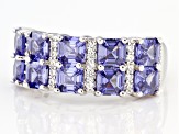 Blue And White Cubic Zirconia Rhodium Over Sterling Silver Ring 6.22ctw