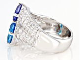 Blue, Green And White Cubic Zirconia Rhodium Over Sterling Silver Ring 7.73ctw
