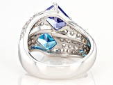 Blue, Green And White Cubic Zirconia Rhodium Over Sterling Silver Ring 7.73ctw