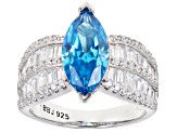 Blue And White Cubic Zirconia Rhodium Over Sterling Silver Ring 5.99ctw