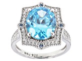 Blue And White Cubic Zirconia Rhodium Over Sterling Silver Ring 7.77ctw