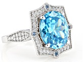 Blue And White Cubic Zirconia Rhodium Over Sterling Silver Ring 7.77ctw