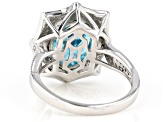 Blue And White Cubic Zirconia Rhodium Over Sterling Silver Ring 7.77ctw