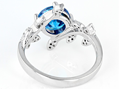 Blue And White Cubic Zirconia Rhodium Over Sterling Silver Leaf Ring 3.19ctw