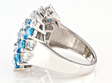 Blue And White Cubic Zirconia Rhodium Over Sterling Silver Ring 5.62ctw