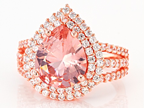 Pink Morganite Simulant and White Cubic Zirconia 18K Rose Gold Over Sterling Silver Ring 8.27ctw