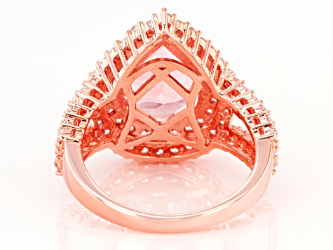Pink Morganite Simulant and White Cubic Zirconia 18K Rose Gold Over Sterling Silver Ring 8.27ctw