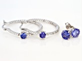Blue And White Cubic Zirconia Rhodium Over Sterling Silver Earring Set 4.73ctw