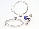 Blue And White Cubic Zirconia Rhodium Over Sterling Silver Earring Set 4.73ctw