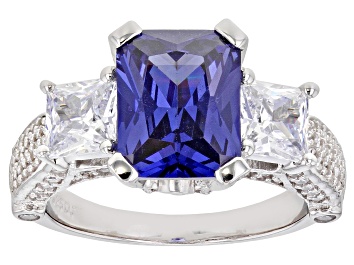 Picture of Blue And White Cubic Zirconia Rhodium Over Sterling Silver Ring 8.04ctw