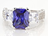 Blue And White Cubic Zirconia Rhodium Over Sterling Silver Ring 8.04ctw