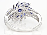 Blue And White Cubic Zirconia Rhodium Over Sterling Silver Ring 1.73ctw